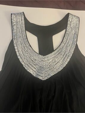 lola Black Tank Top with Silver Sequin Bib